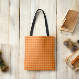 Tote Bag Orange Buffalo Plaid Bold Style Quotidien