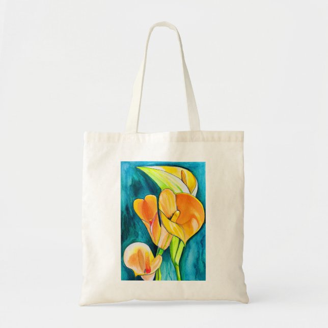 Tote Bag Orange Calla fleurs de laine aquarelle art (Devant)