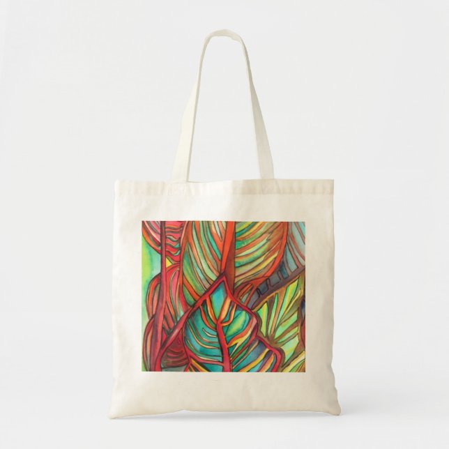 Tote Bag Orange Canna feuille aquarelle art original (Devant)