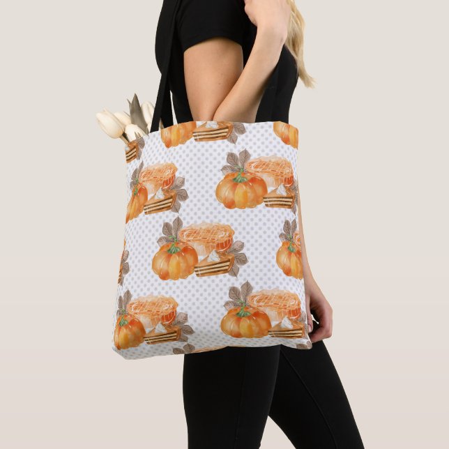 TOTE BAG ORANGE DE COULEUR D'EAU TOMBE CITROUILLES ET PIÈCE (De près)