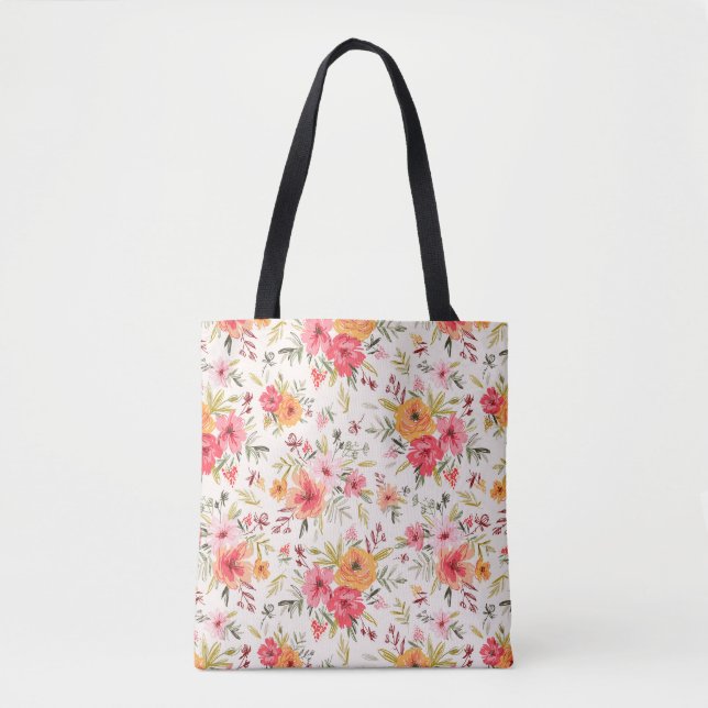 Tote Bag Orange Doodle Garden Flower Pattern (Devant)