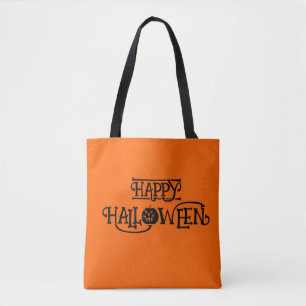 Tote Bag Orange et Black Happy Halloween typographie de la 