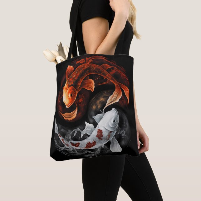 Tote Bag Orange Et Blanc Lucky Koi Poisson Japon Art (De près)