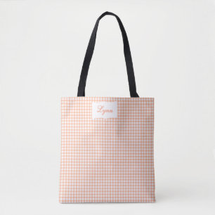 Tote Bag Orange et Gingham Blanc Classique Nom Personnali
