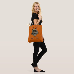 Tote Bag Orange et Noir Éffrayant Typographie Joyeux Hallow