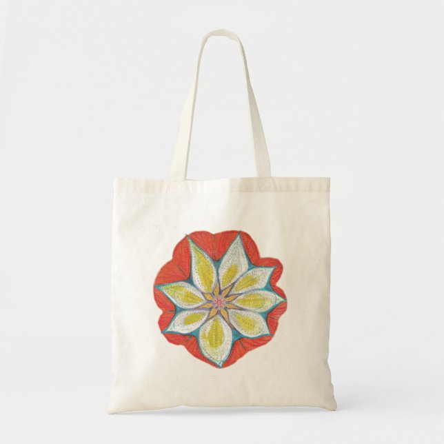 Tote Bag Orange Fleur Jaune Mandala Peinture Budget Fourre- (Devant)