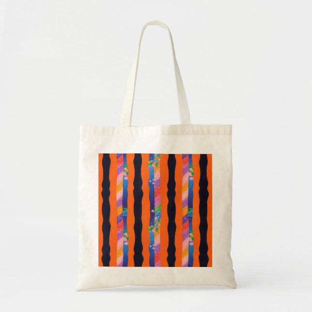 Tote Bag Orange Floral Wavy Stripe Pattern (Devant)