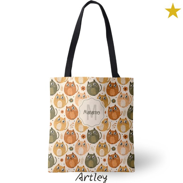 Tote Bag Orange Grey Cute Gras Chats Nom Monogramme (Créateur téléchargé)