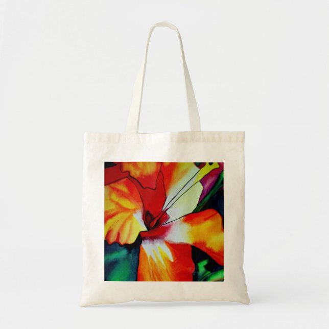 Tote Bag Orange Hibiscus Tropical flower watercolor art (Devant)