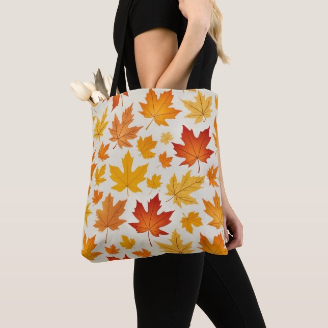 Tote Bag Orange Jaune d'automne Feuille Motif (De près)