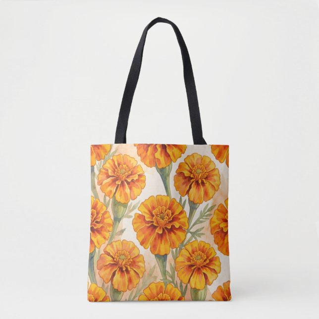 Tote Bag Orange marigold flowers pattern (Devant)