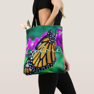 Tote Bag Orange Monarch Butterfly Explorer Script Moderne