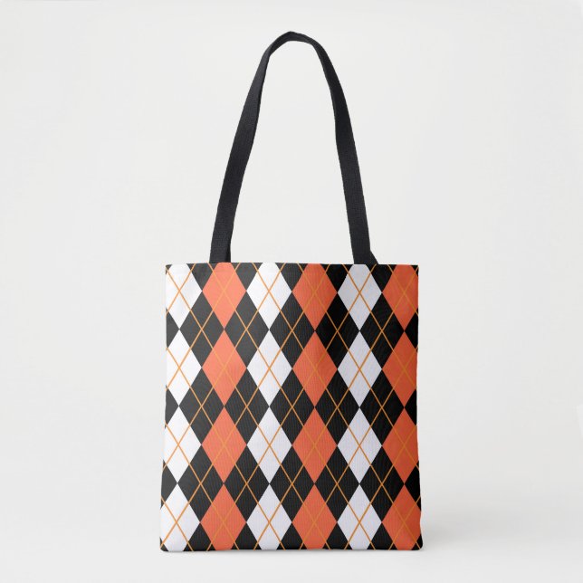 Tote Bag Orange noir Jacquard blanc Diamant Design (Devant)