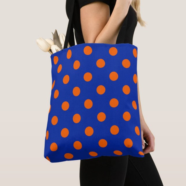 Tote Bag Orange On Blue Polka Dots Pattern Design  (Créateur téléchargé)