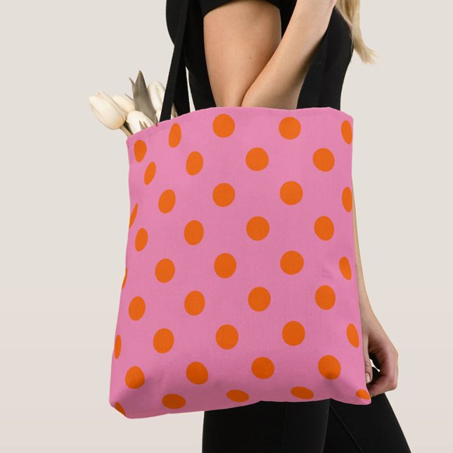 Tote Bag Orange On Rose Pois Design Motif (Créateur téléchargé)