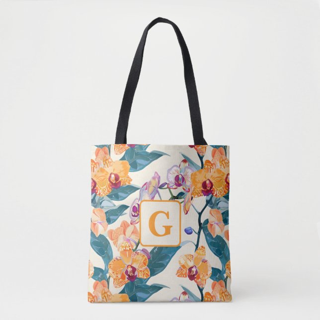 Tote Bag Orange Orchidées Monogramme polaire (Devant)