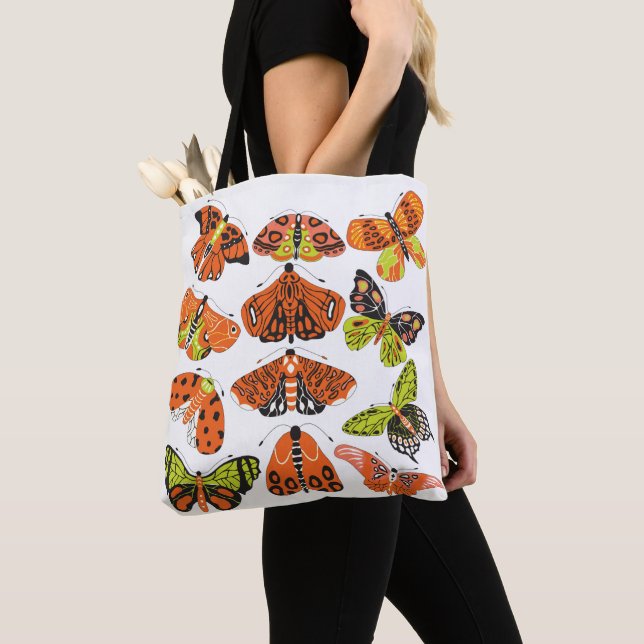 Tote Bag Orange papillon et papillon vert (De près)
