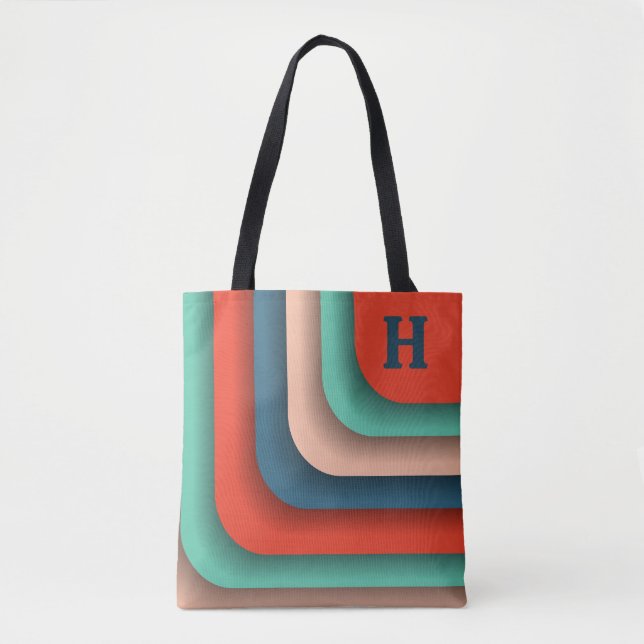 Tote Bag Orange personnalisé, Turquoise et bleu (Devant)
