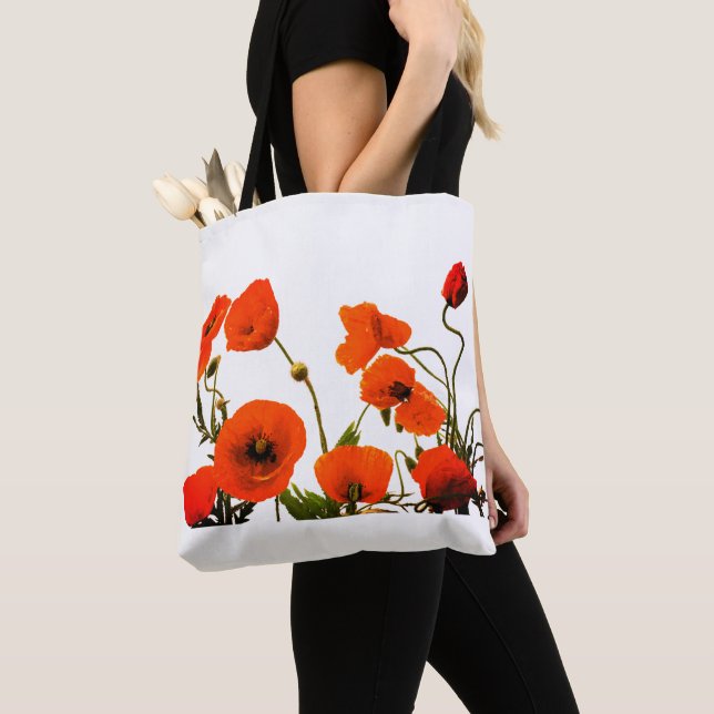 Tote Bag Orange Poppy Floral Aquarelle Mariages 2023 (De près)