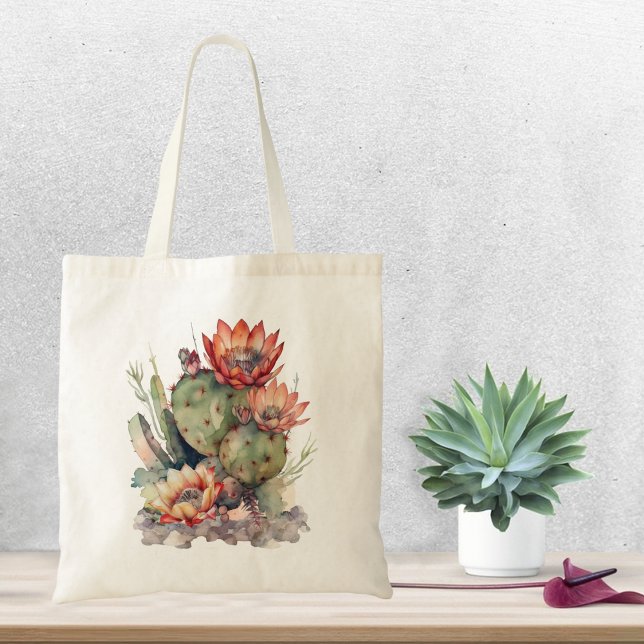 Tote Bag Orange/Red Flowering Cactus (Créateur téléchargé)