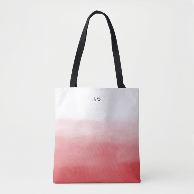 Tote Bag Orange Rouge Aquarelle Ombre Moderne Monogramme (Devant)
