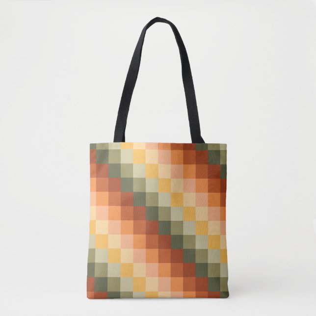 TOTE BAG ORANGE ROUGE VERT JAUNE MOTIFS GÉOMÉTRIQUES (Devant)