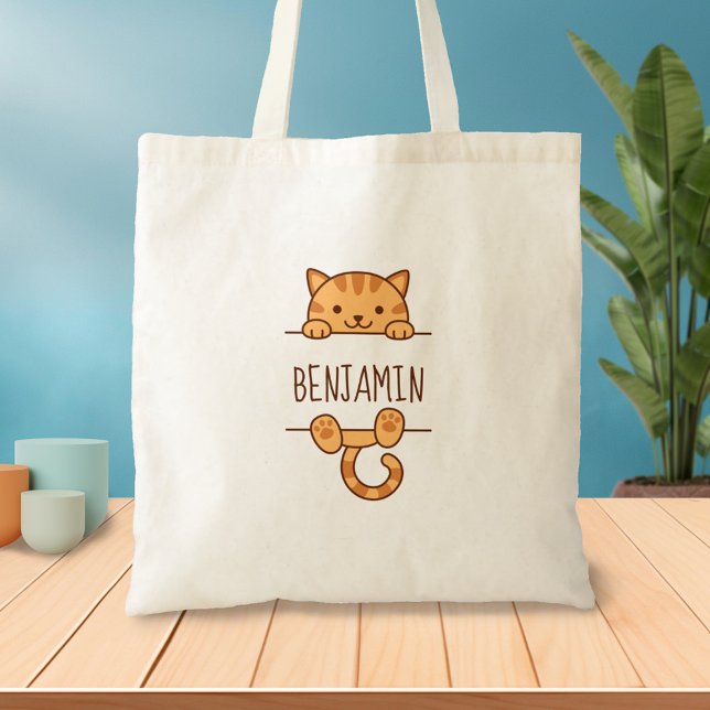 Tote Bag Orange Tabby Cat Pékin derrière Nom Personnalisé (Créateur téléchargé)
