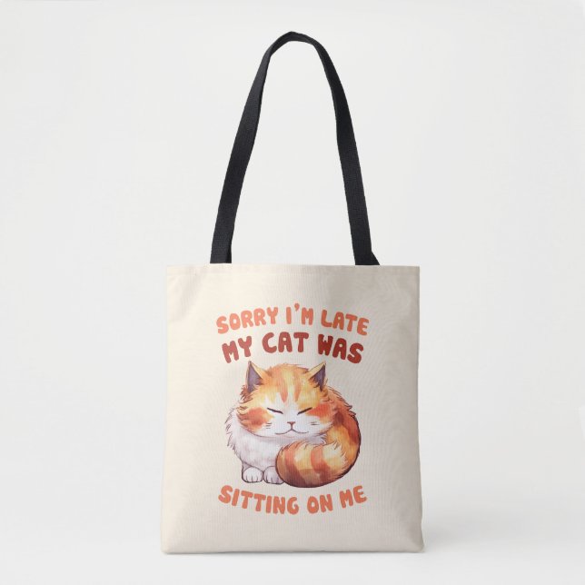 Tote Bag Orange Tabby Chat - Désolé, je suis en retard (Devant)