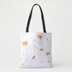 Tote Bag Orange Tabby et Motif Feuille