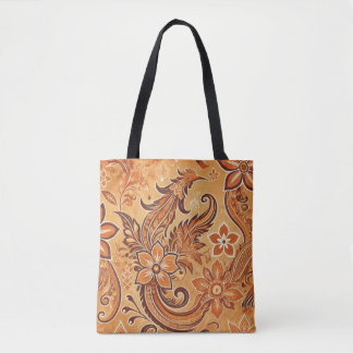 Tote Bag Orange Terracotta Indonésienne Batik motif floral