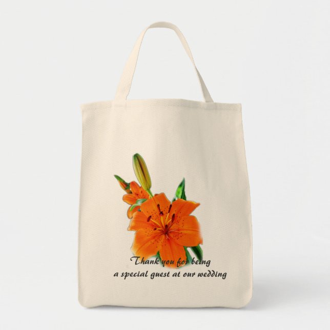 Tote Bag Orange tigre lys fleurs de jardin merci (Devant)