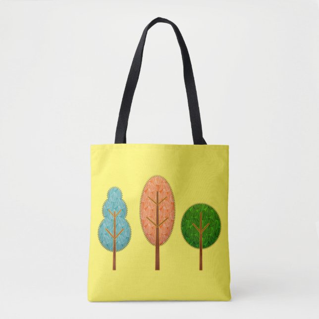 Tote Bag Orange Turquoise Arbres verts Arbres Jaunes (Devant)