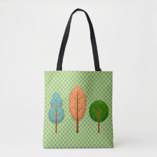 Tote Bag Orange Turquoises arbres verts avec Pointe Polka m