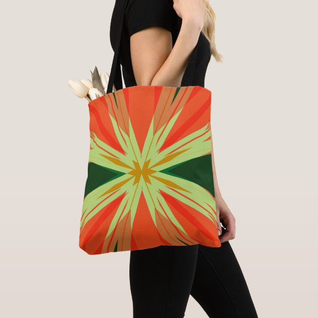 Tote Bag Orange Vert Jaune Automne Rustique Starburst Star (De près)
