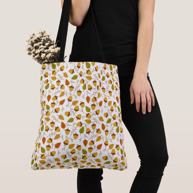 TOTE BAG ORANGE VERT OR AUTOMNE ACORNES (De près)