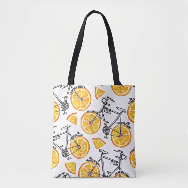 Tote Bag Oranges à bicyclette : Motif d'été d'aquarelle (Devant)