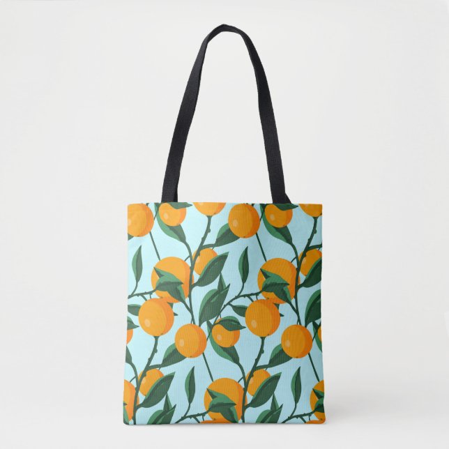 Tote Bag oranges on leaf branches seamless pattern, citrus  (Devant)