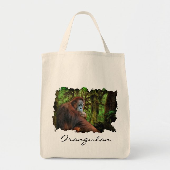 Tote Bag Orangutan & Jungle Primate Wildlife Grocerie Fourr (Devant)