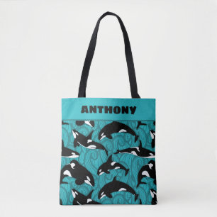 Tote Bag Orcas Tueur Baleines Turquoise Bleu Personnalisé