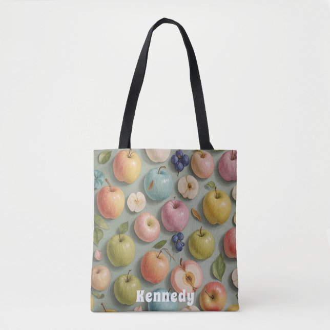 Tote Bag Orchard Whimsy : Fruits pastel (Devant)