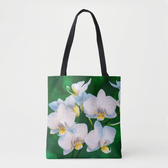 Tote Bag Orchidée blanche sur fond vert (Devant)