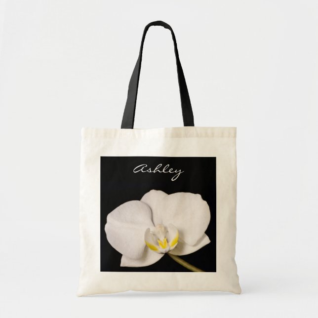 Tote Bag Orchidée blanche sur le noir (Devant)
