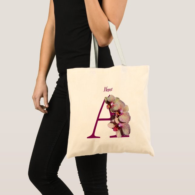 Tote Bag Orchidée Élégant Monogramme Initiale A Personnalis (Devant (produit))