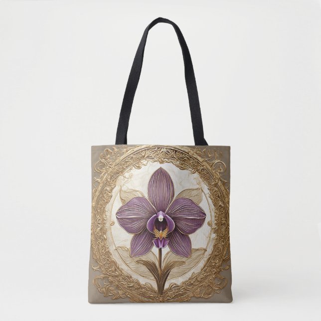 Tote Bag Orchidée élégante dans un cadre doré complexe (Devant)