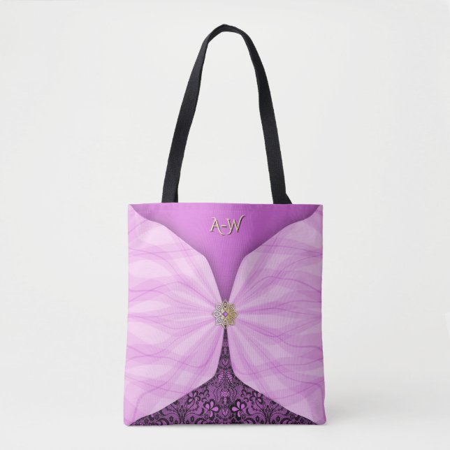 Tote Bag Orchidée Rose Textile Illusion Tot avec Monogramme (Devant)
