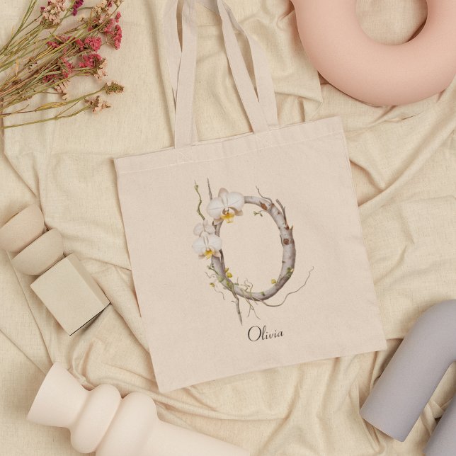 Tote Bag Orchidées élégantes Monogramme floral O Nom person (Créateur téléchargé)