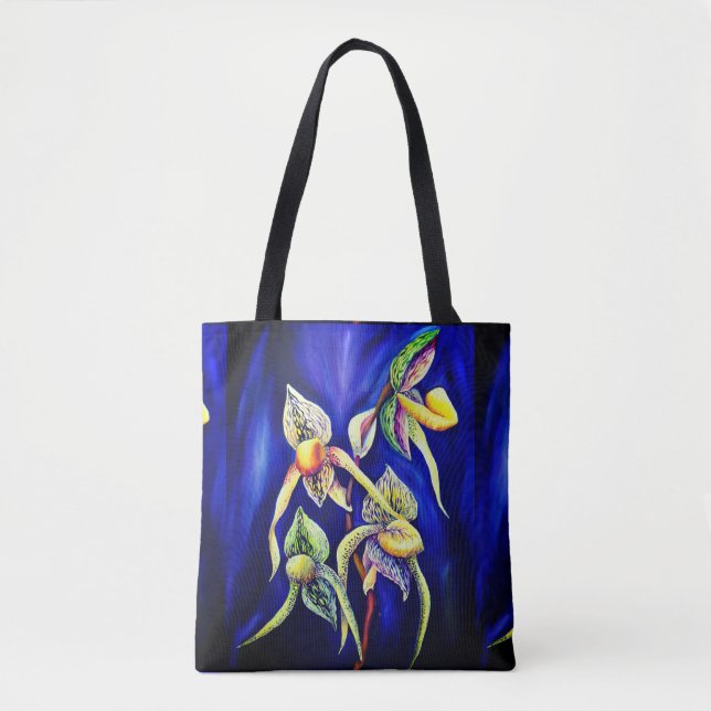 Tote Bag Orchidées exotiques tropicales bleues (Devant)