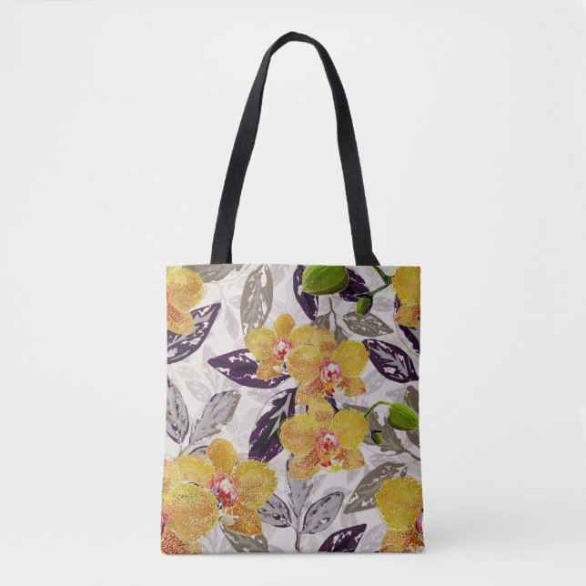 Tote Bag Orchidées jaunes oranges. (Devant)