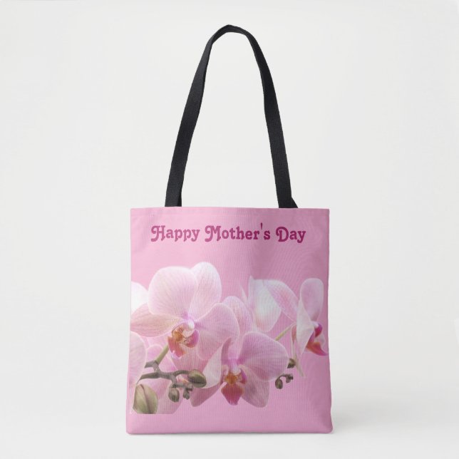 Tote Bag Orchidées roses “Joyeuse fête des Mères”- (Devant)