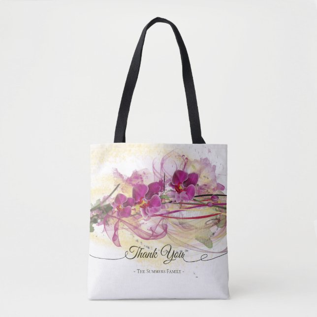 Tote Bag Orchidées violettes Calligraphie de l'art Abstrait (Devant)